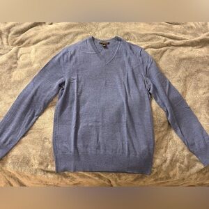 Banana Republic Men's Extra Fine Merino Wool Blue V-Neck Sweater